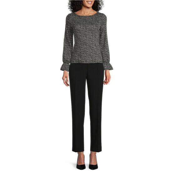 Wholesale π Kasper Long Cuffed Sleeve Boat Neck Pullover Blouse Black/vanilla Ice π― - Image 3