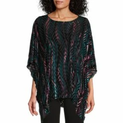 Brand new ❤️ Kasper Burnout Round Neck Short Sleeve Asymmetrical Hem Velvet Tunic Henna Combo 🎉