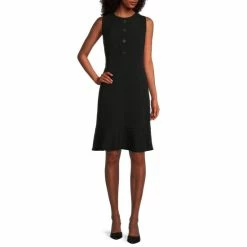 Brand new 🥰 Kasper Crepe Jewel Neck Sleeveless Shift Flounce Hem 👗 Dress Black 👏
