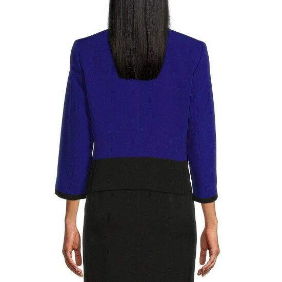 Coupon π Kasper Color Block 3/4 Sleeve Stretch Crepe Jewel Neck Statement Jacket Royal Blue/black π - Image 2