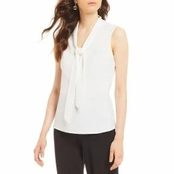 Best reviews of 🔔 Kasper Tie V-Neck Sleeveless Crepe De Chine Top White 🎉