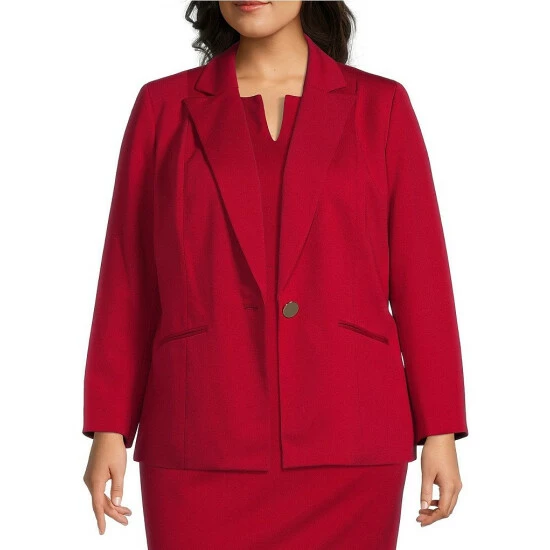 Deals ๐ Kasper Plus Size One Button Notch Lapel Blazer Fire Red โ