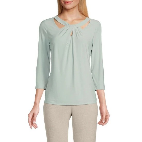New โญ Kasper Round Cut-Out Twist Neck 3/4 Sleeve Top Sea Glass โค๏ธ