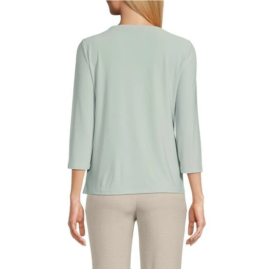 New โญ Kasper Round Cut-Out Twist Neck 3/4 Sleeve Top Sea Glass โค๏ธ - Image 2