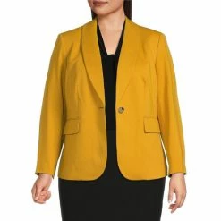 Best deal 😍 Kasper Plus Size Ponte Shawl Collar Long Sleeve Blazer Marigold ⌛