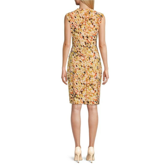 Top 10 ๐ฅ Kasper Petite Size Abstract Printed Sleeveless Surplice V-Neck Faux Wrap Ruched Ring ๐ Dress Orange Blossom Combo ๐ - Image 2