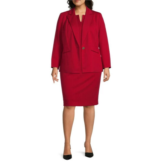 Deals ๐ Kasper Plus Size One Button Notch Lapel Blazer Fire Red โ - Image 3