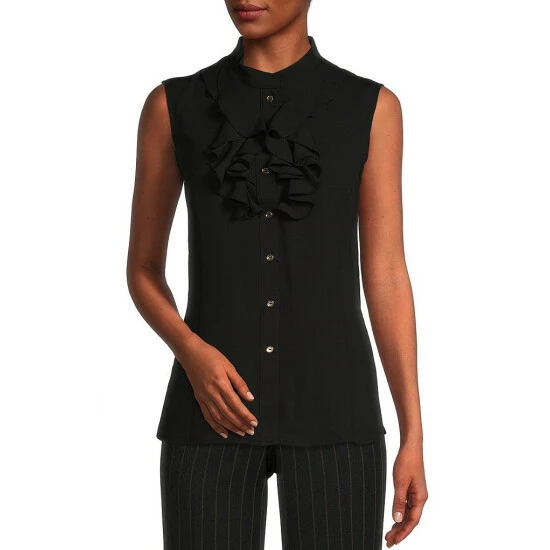 Best reviews of 𧨠Kasper Ruffle Crew Neck Sleeveless Button Front Blouse Black π