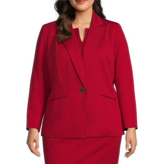Deals ๐ Kasper Plus Size One Button Notch Lapel Blazer Fire Red โ - Image 4