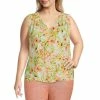 Best Pirce 🎉 Kasper Plus Size Floral Print Sleeveless Pleated Shoulder V-Neck Top Papaya Combo ✨