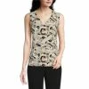 Cheapest 😀 Kasper Abstract Circle Print Sleeveless Pleated Shoulder V-Neck Top Sesame/sea Glass Combo 💯
