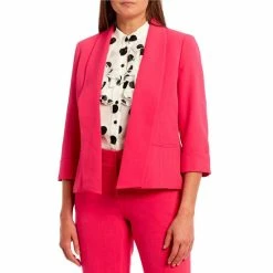 Deals ✔️ Kasper Petite Size Stretch Crepe Shawl Collar Open Front 3/4 Rolled Sleeve Jacket Pink Perfection 🌟