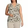 Deals 😉 Kasper Plus Size Abstract Print Cap Sleeve V-Neck Straight Hem Top Sesame/sea Glass Combo 😀