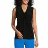 Deals 💯 Kasper Petite Size Sleeveless Pleated Knot Front V-Neck Top Black 🤩