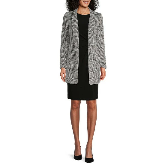 New ๐ Kasper Plaid Print Stand Collar Button Front Topper Jacket Black/vanilla Ice ๐ - Image 3