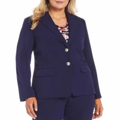 Flash Sale 😍 Kasper Plus Size Sophie Two Button Notch Lapel Long Sleeve Crepe Blazer Kasper Navy 👍