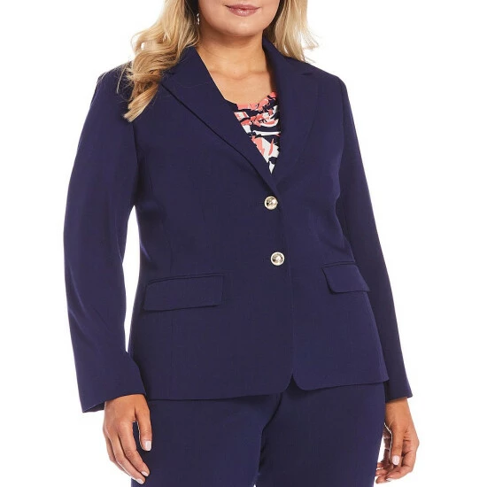 Flash Sale π Kasper Plus Size Sophie Two Button Notch Lapel Long Sleeve Crepe Blazer Kasper Navy π