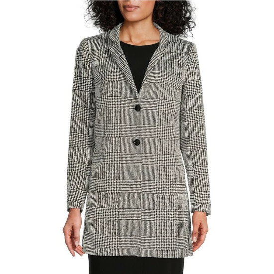 New ๐ Kasper Plaid Print Stand Collar Button Front Topper Jacket Black/vanilla Ice ๐ - Image 4