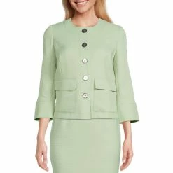 Brand new 🎁 Kasper 3/4 Cuff Sleeve Crew Neck Button Front Coordinating Jacket Celery 🥰