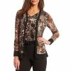 Promo 🔥 Kasper Button Front Animal Mesh V-Neck Long Sleeve Cardigan Chocolate/doe Combo 😀