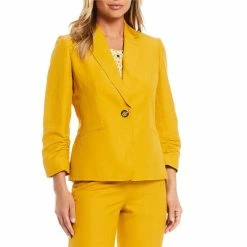 Hot Sale 😍 Kasper Petite Size Linen Blend One Button Jacket Butterscotch 👏