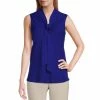 Discount 👍 Kasper Petite Size Sleeveless V-Neck Tie Front Sash Blouse Royal Blue 🎉