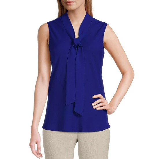 Discount ๐ Kasper Petite Size Sleeveless V-Neck Tie Front Sash Blouse Royal Blue ๐