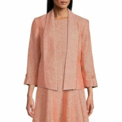Top 10 🔥 Kasper Linen 3/4 Roll-Tab Sleeve Shawl Collar Open Front Coordinating Jacket Papaya/white 😉