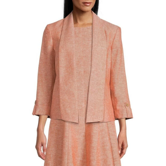Top 10 π₯ Kasper Linen 3/4 Roll-Tab Sleeve Shawl Collar Open Front Coordinating Jacket Papaya/white π