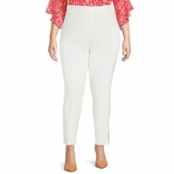 Hot Sale 😍 Kasper Plus Size Stretch Crepe Flat Front Slim Leg Ankle Pants Lily White 💯