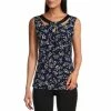 Cheap 👏 Kasper Feather Printed Sleeveless Keyhole Twist Crew Neck Top Black/royal Blue Combo 🛒