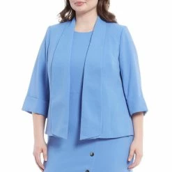 Best Pirce 🎁 Kasper Plus Size Open Lapel 3/4 Sleeve Jacket Wedgewood 🎁