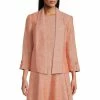 Best Sale 🔔 Kasper Petite Size Linen 3/4 Roll-Tab Sleeve Shawl Collar Open Front Jacket Papaya/white 😀