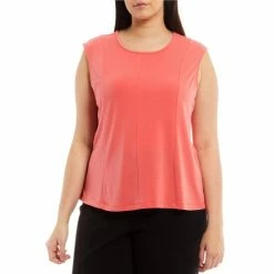 Buy 👍 Kasper Plus Size Round Neck Princess Seam Sleeveless Top Luxe Salmon 🌟