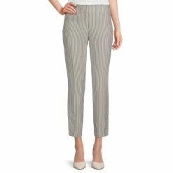 Coupon ✨ Kasper Printed Seersucker Flat Front Slim Leg Coordinating Ankle Pants Grey/white 🎉