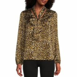 Buy 🔔 Kasper Satin Animal Printed Long Sleeve Bow Tie V-Neck Blouse Marigold Combo ⭐